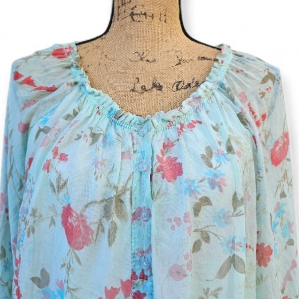 Lola Silk Floral Blouse Made In Italy Boho Peasant Style Top, Size L - Picture 2 of 7